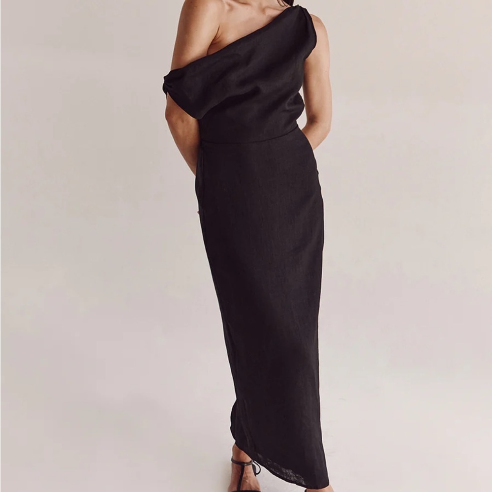 NWT Dissh Cass Black Linen Asymmetrical midi dress